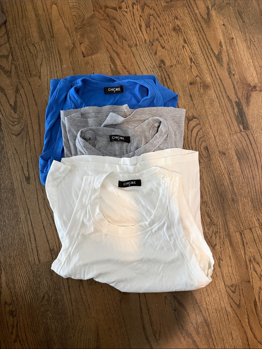 chicme women’s Ribbed Tank Pack - White, Gray, Blue